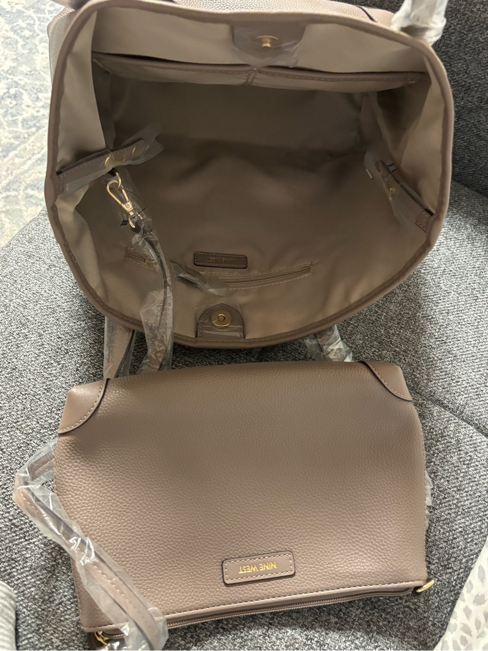 Nine West Pebbled Taupe Women’s Tote with Removable Pouch